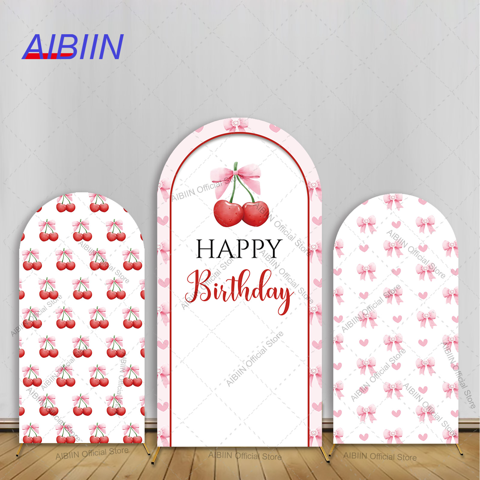 Baby 1 Year Food - Girl Cherry Happy Birthday Arch Backdrop